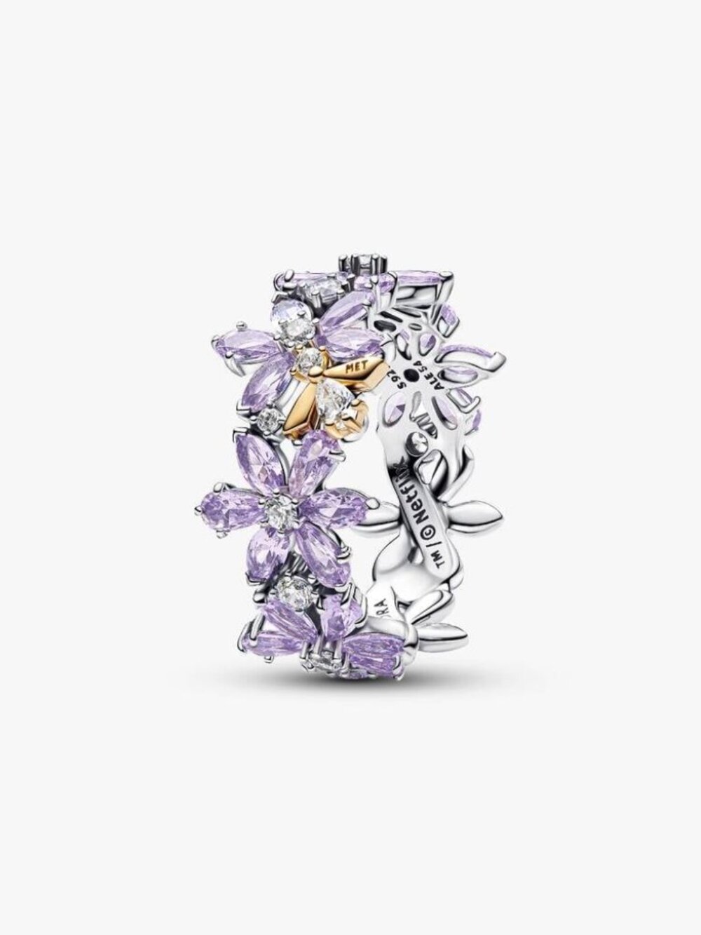 Pandora Lavender Flower Ring with Gold Accent